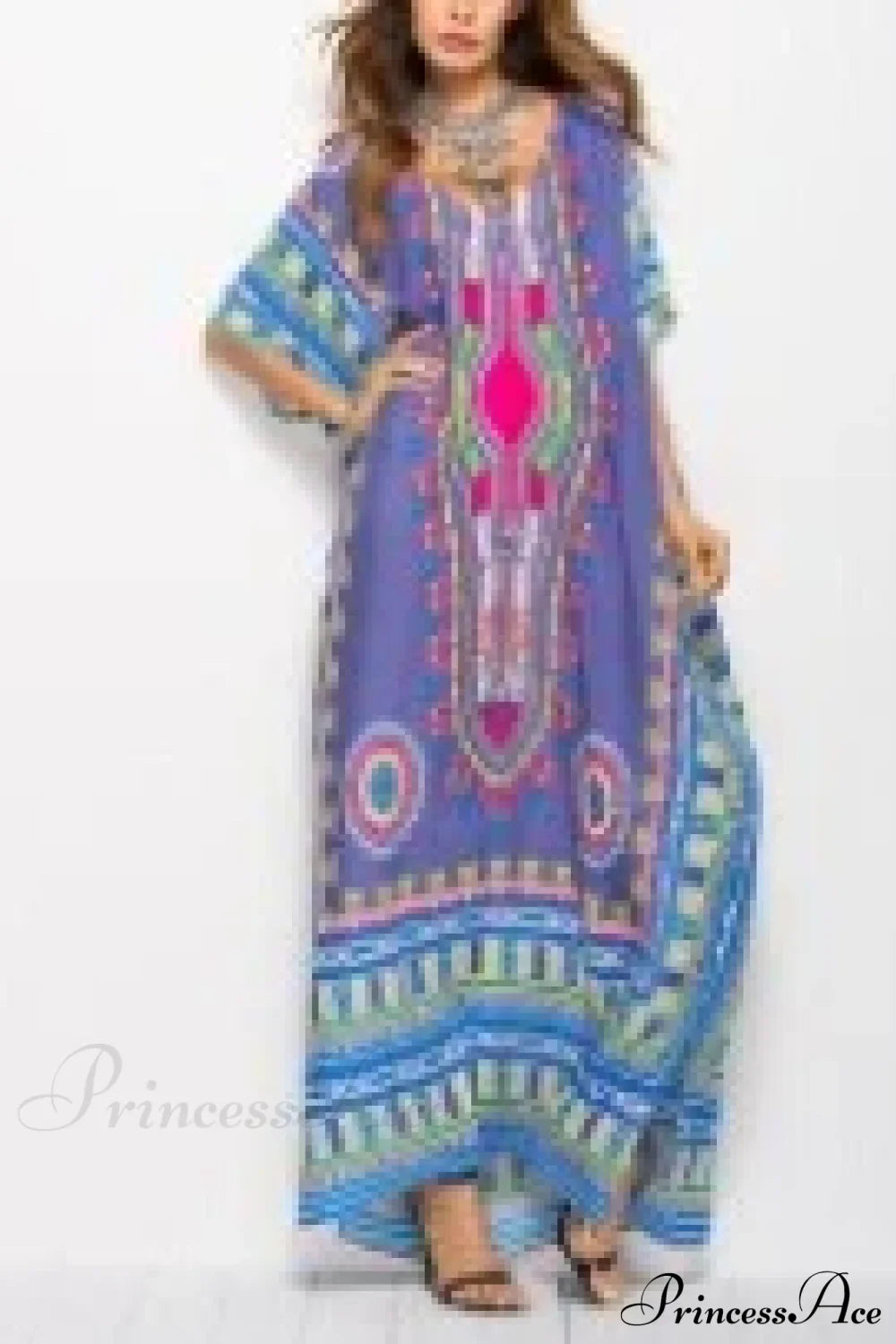 Maxi Kaftan Dress Rayon Ethnic Floral Print Beach Sundress Lavender / One Size bohodress-250126