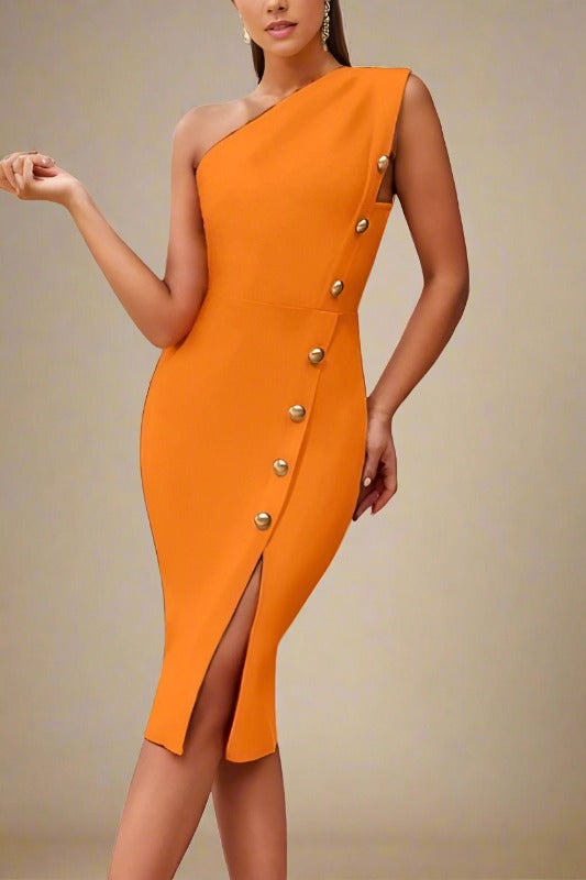 Mel Bodycon Midi Dress - Apricot Orange - Fashionpara