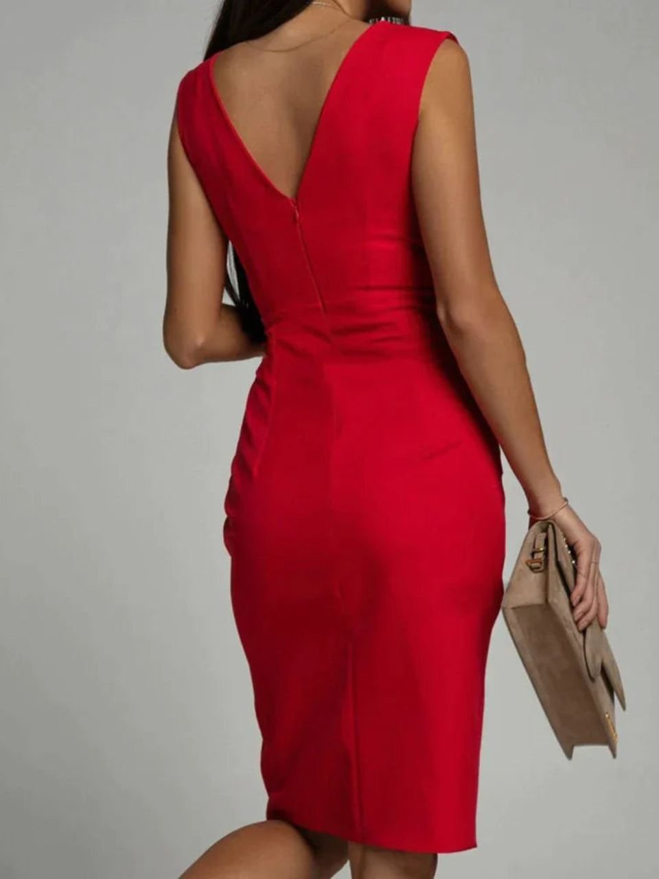 V-Neck Sleeveless Ruched High Split Midi Dress 5