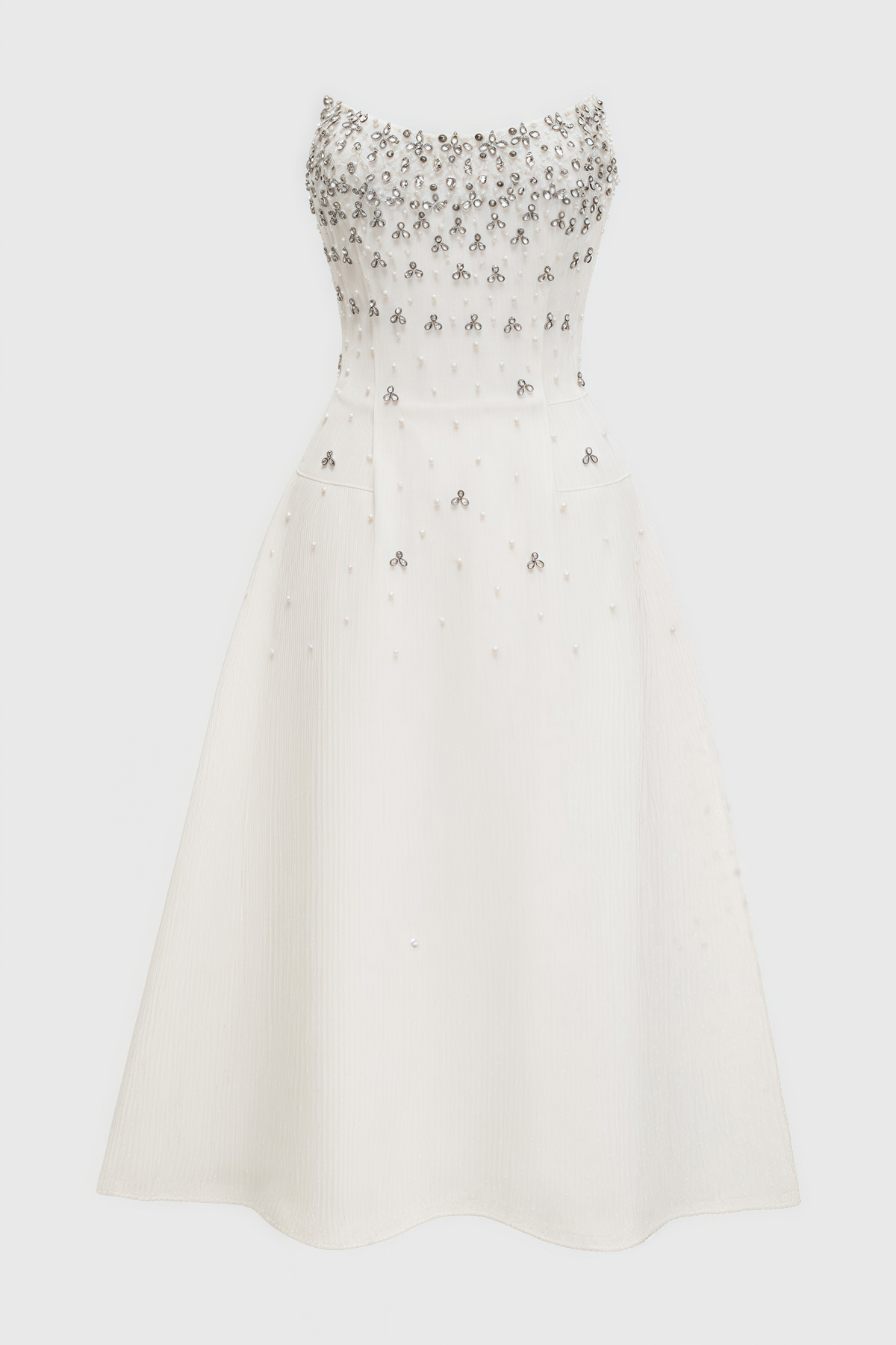 Strapless Beaded Fan Bodice A-Line Midi Dress - View 6