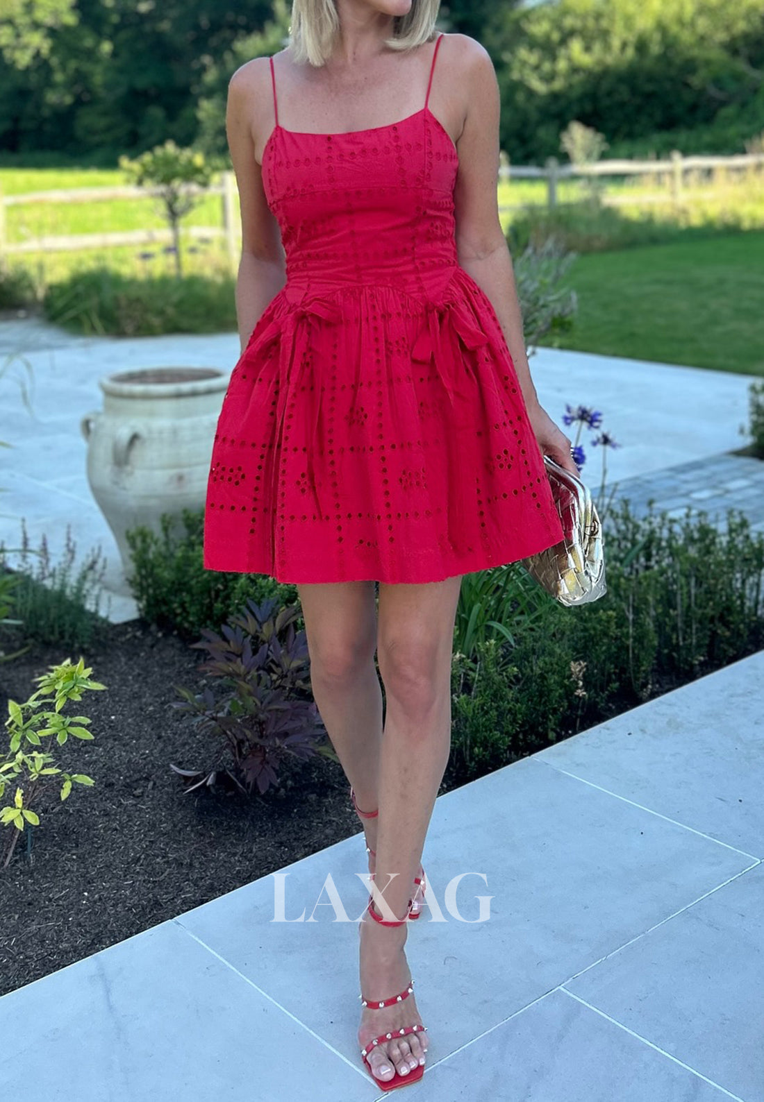 Scoop-Neck Spaghetti Straps Off-Shoulder Pleated Satin A-Line Party Homecoming Dress