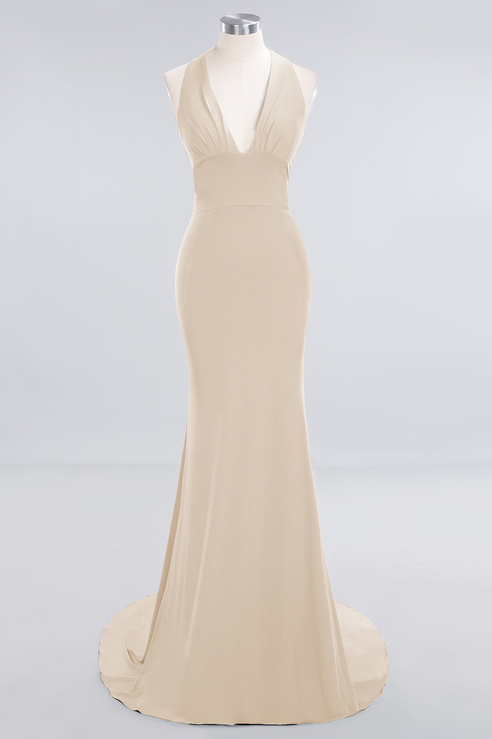 Mermaid Halter V-Neck Dark Green Chiffon Bridesmaid Dresses with Open Back - Fashionpara