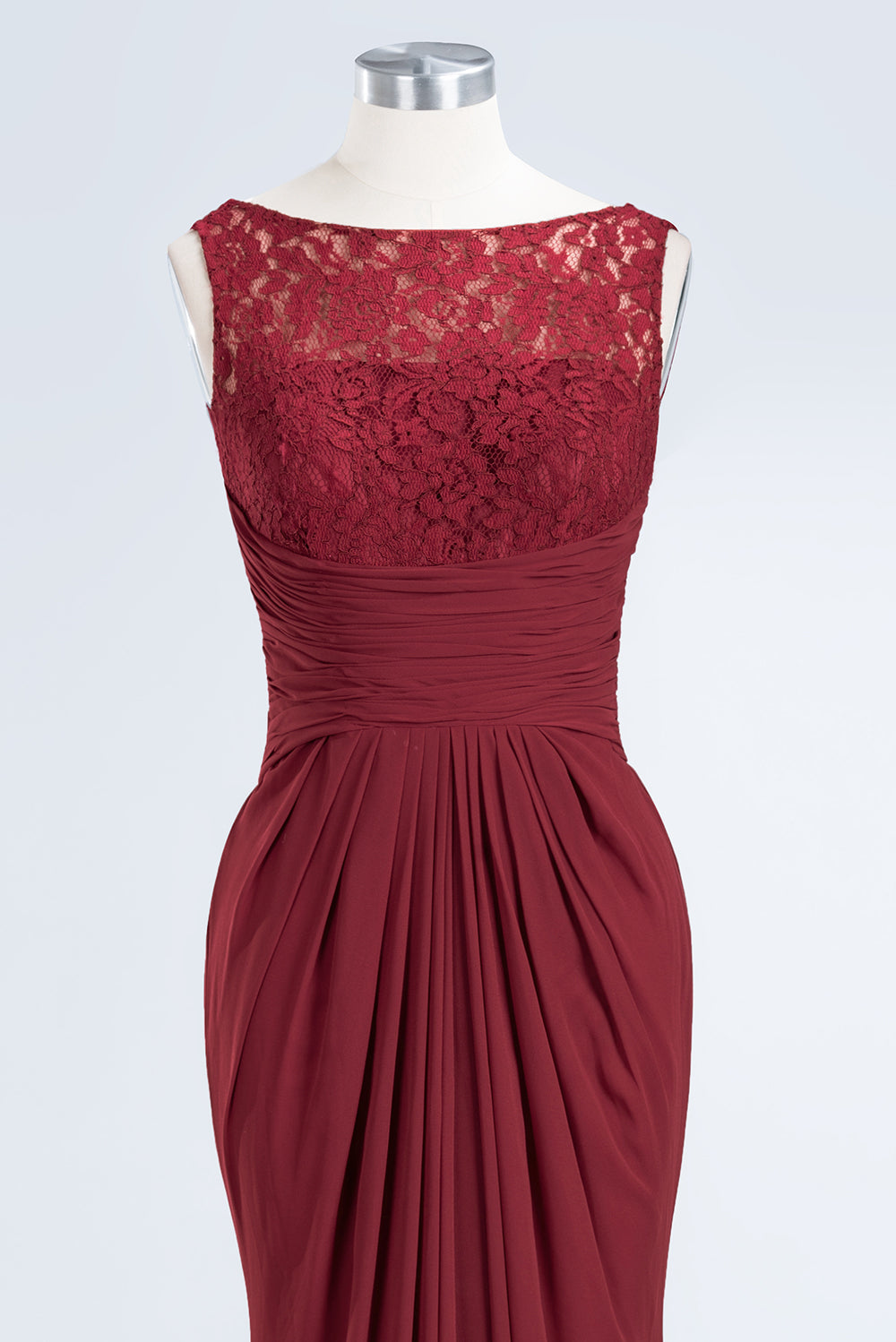 Mermaid Scoop Sleeveless Lace Burgundy Bridesmaid dresses with Pleats - Fashionpara