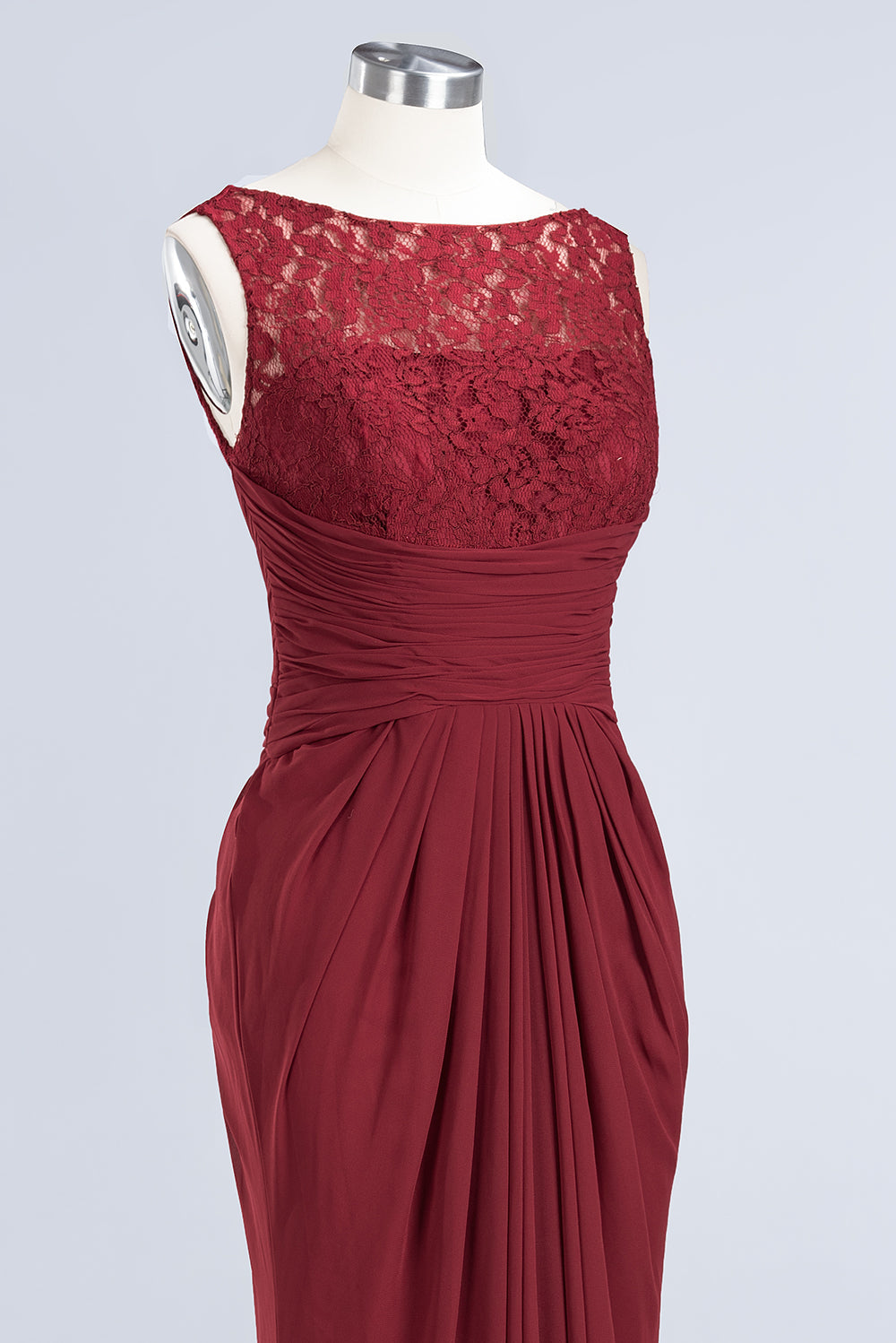 Mermaid Scoop Sleeveless Lace Burgundy Bridesmaid dresses with Pleats - Fashionpara