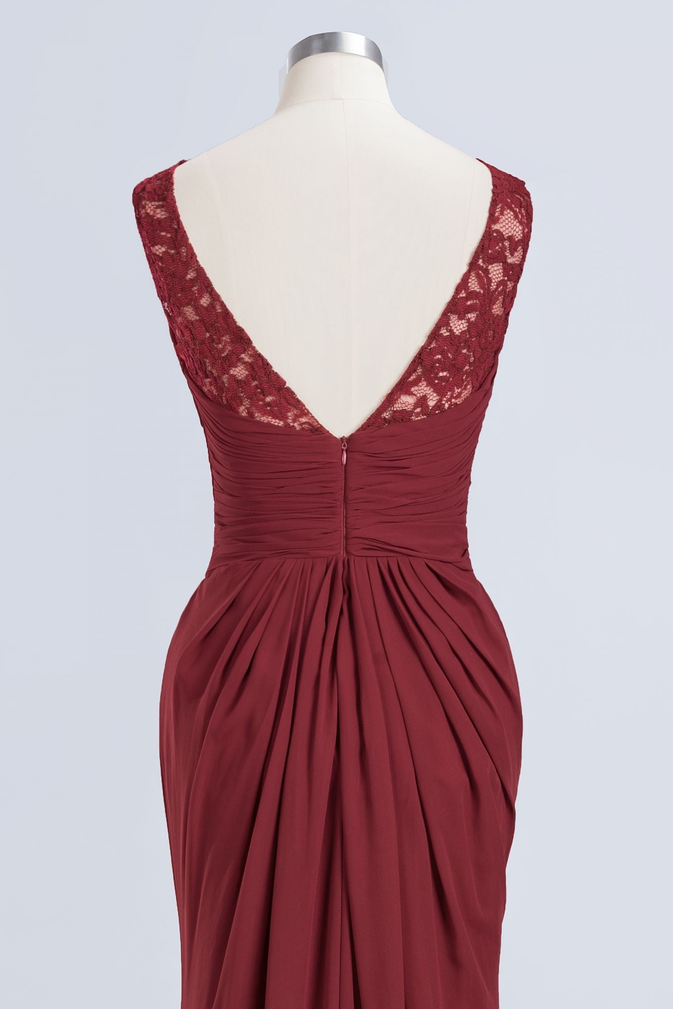 Mermaid Scoop Sleeveless Lace Burgundy Bridesmaid dresses with Pleats - Fashionpara