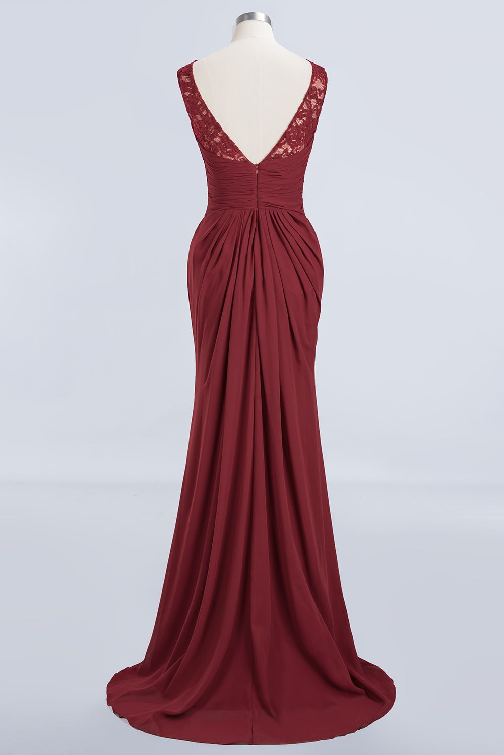Mermaid Scoop Sleeveless Lace Burgundy Bridesmaid dresses with Pleats - Fashionpara