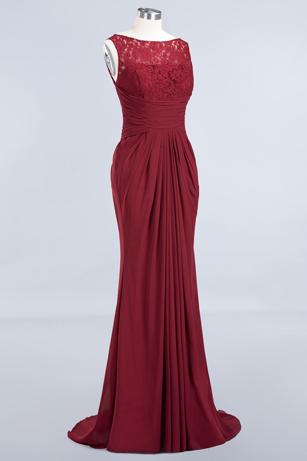 Mermaid Scoop Sleeveless Lace Burgundy Bridesmaid dresses with Pleats - Fashionpara