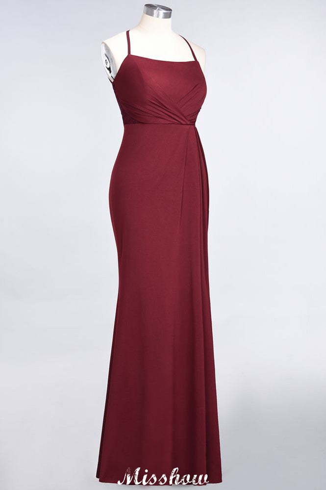Mermaid spandex Lace Spaghetti-Straps Sleeveless Floor-Length Bridesmaid Dress