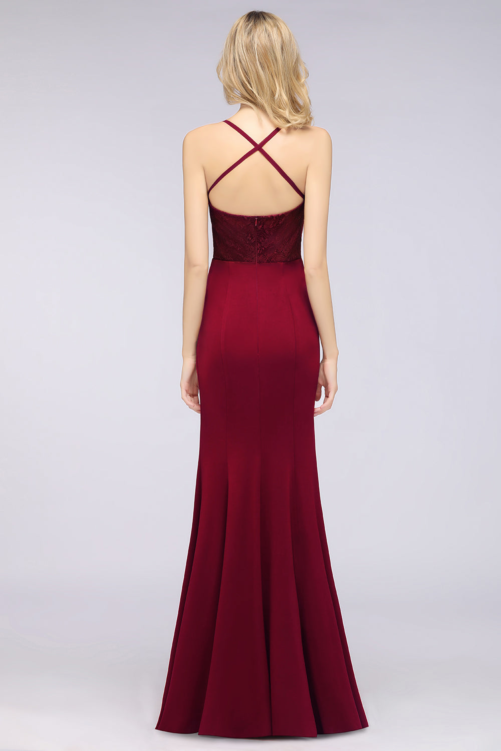 Mermaid Spandex Spaghetti Straps Ruffle Lace Bridesmaid Dresses - Fashionpara