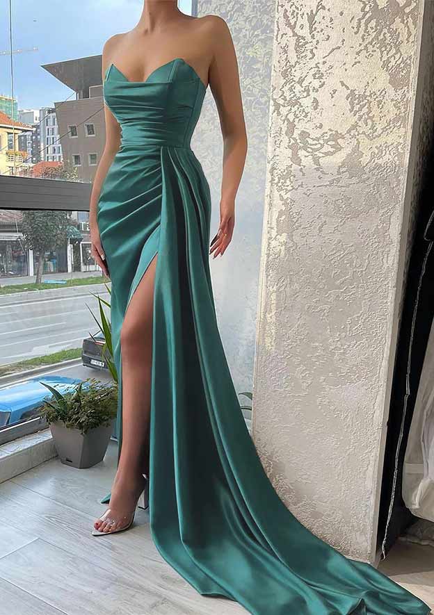 Mermaid Sweetheart Strapless Prom Dress/Evening Dress with Split and Pleats for a Court Train Look - Fashionpara
