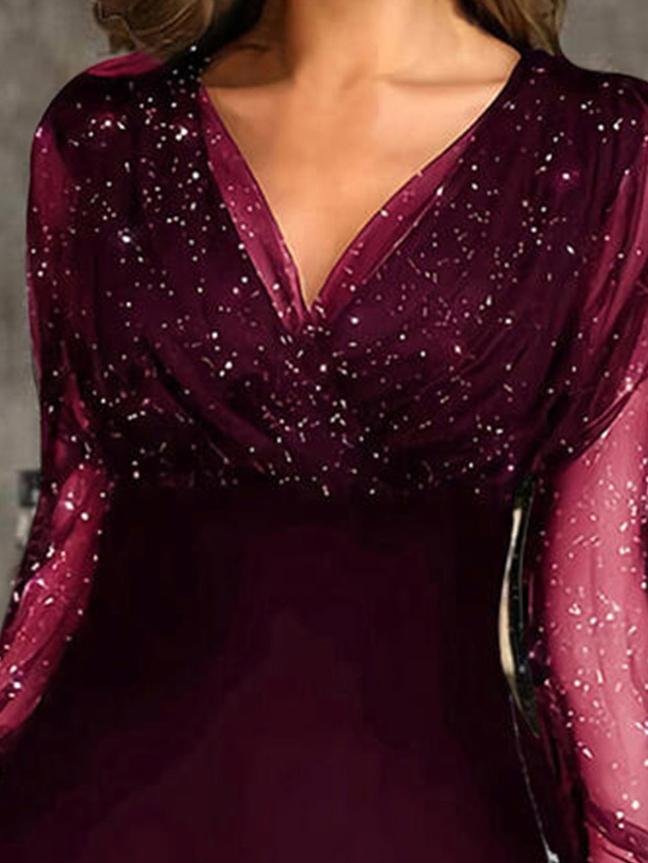 Mesh Glitter Deep V-Neck Wrap Sequin Bodycon Mini Party Dress - View 5