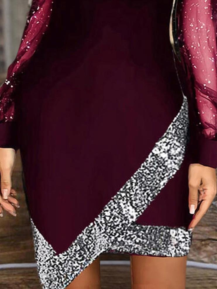Mesh Glitter Deep V-Neck Wrap Sequin Bodycon Mini Party Dress - View 6