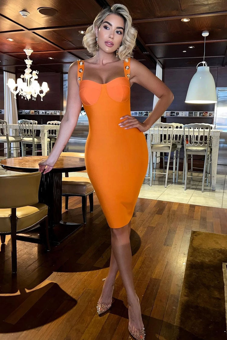 Button Strap Bustier Bandage Bodycon Midi Dress 2