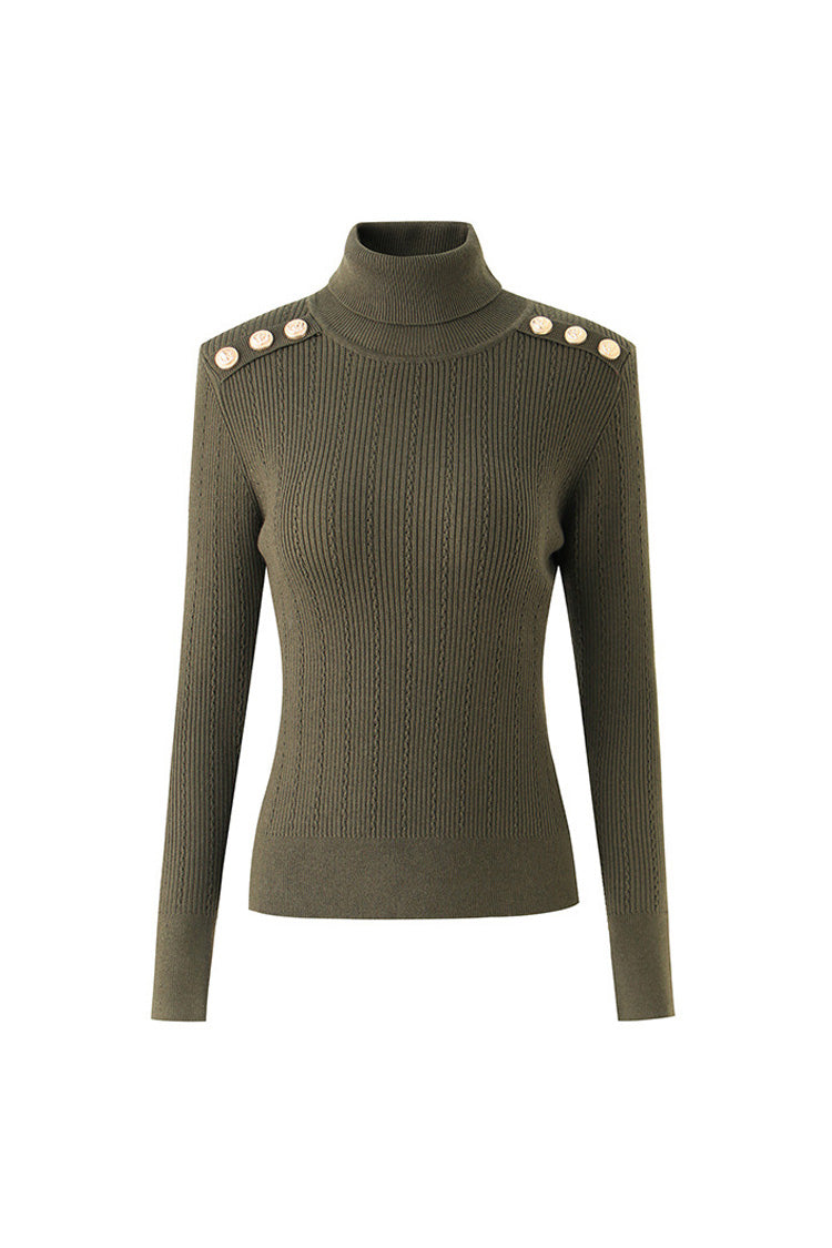 Rosedress Metallic Button Wool Blend Turtleneck Sweater