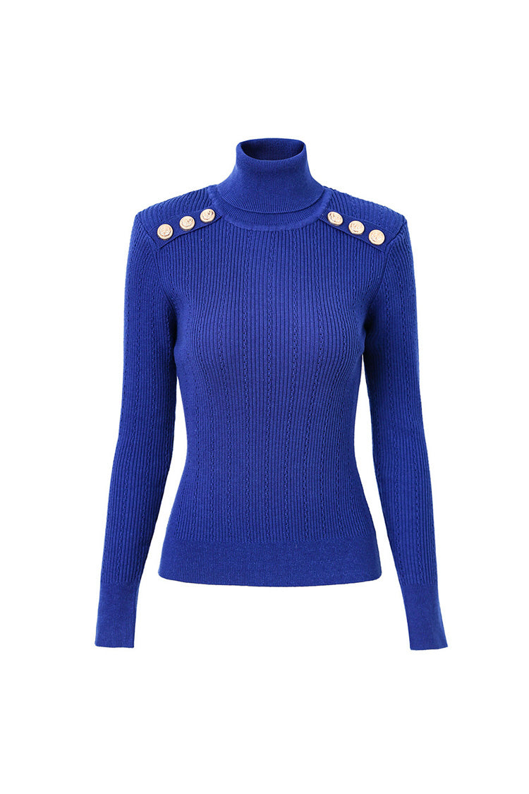 Rosedress Metallic Button Wool Blend Turtleneck Sweater