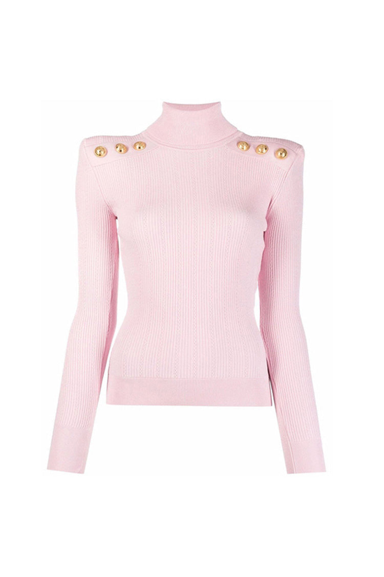 Rosedress Metallic Button Wool Blend Turtleneck Sweater