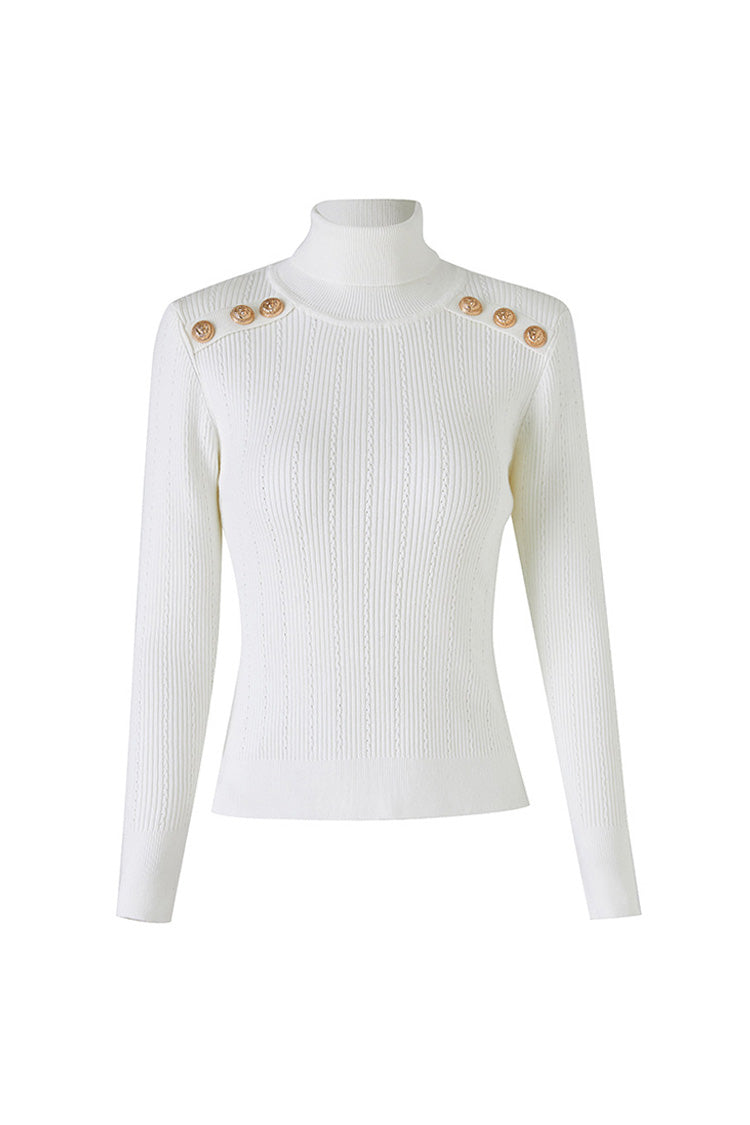 Rosedress Metallic Button Wool Blend Turtleneck Sweater
