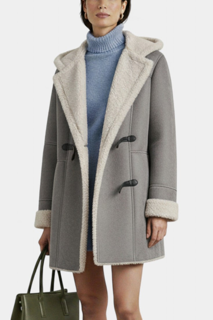 Hooded Faux Shearling Toggle Coat 11