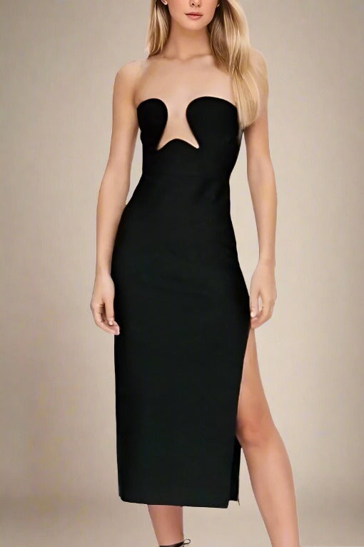 Mika Bodycon Midi Dress - Classic Black - Fashionpara