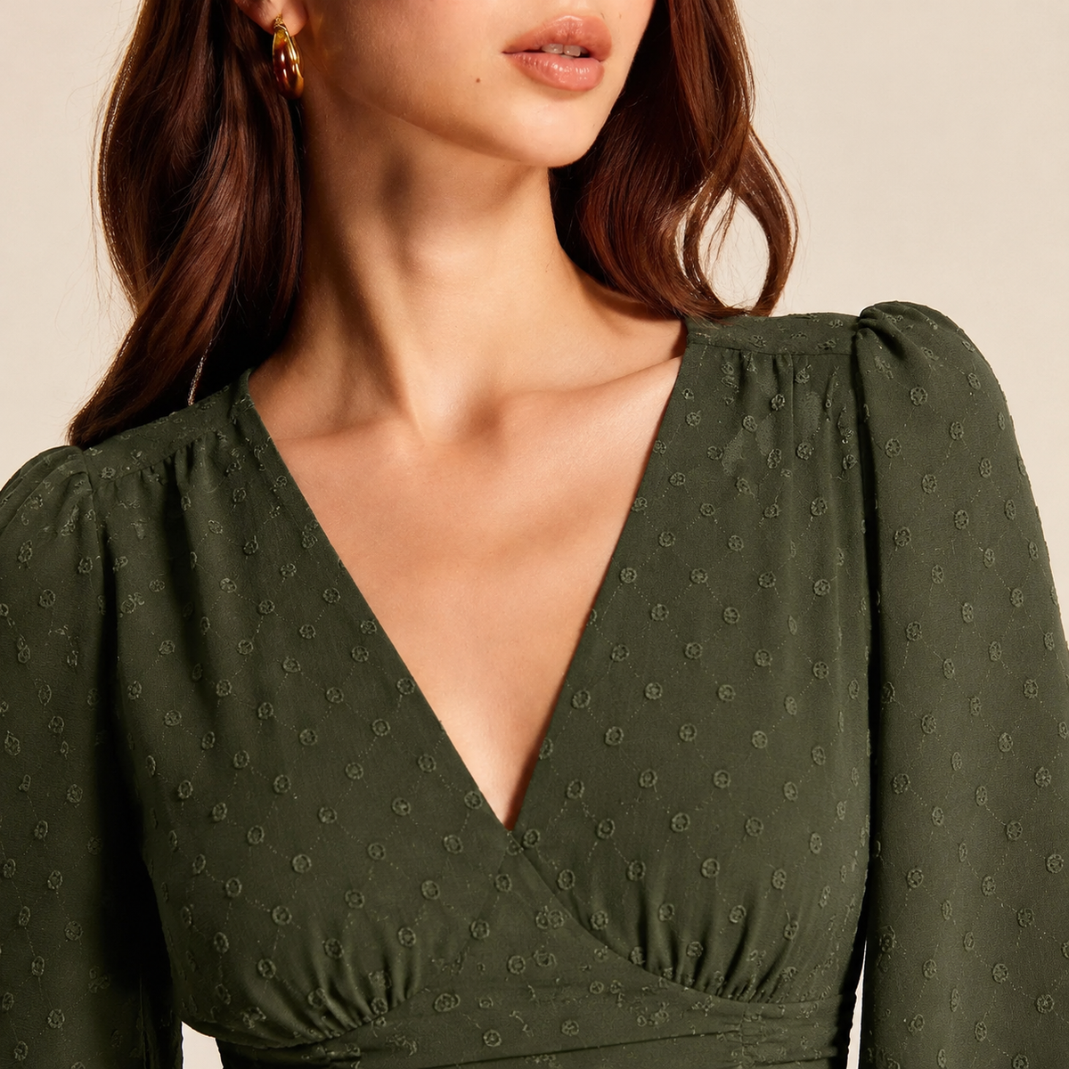 Polka Dot V-Neck Long Sleeve High Low Midi Dress 11