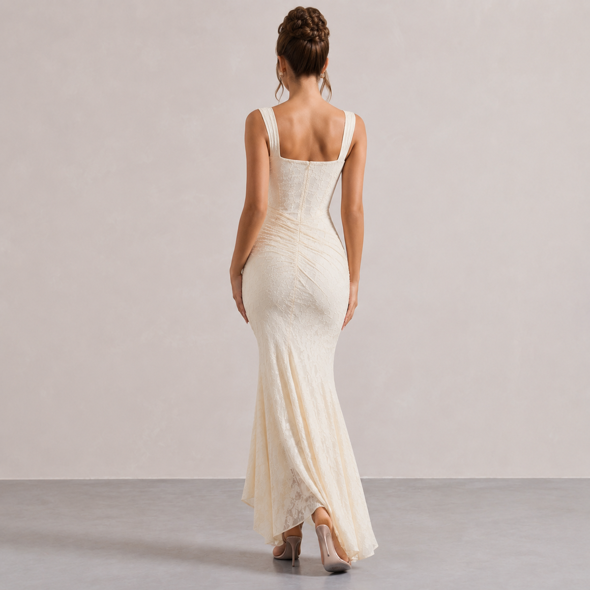 Square Neck Corset Floral Jacquard Mermaid Gown 18