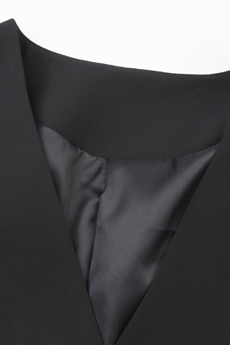 Chic Collarless V Neck Longline Coat with Shoulder Pads