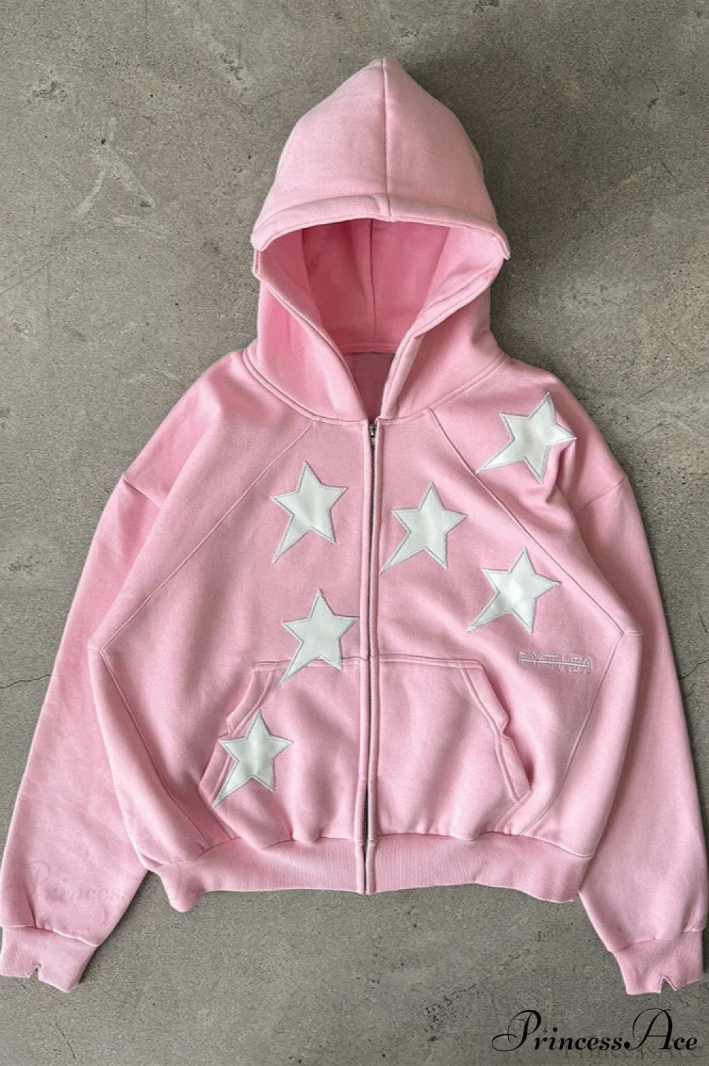 Minimalist Star Print Zip-Up Hoodie Pink / S