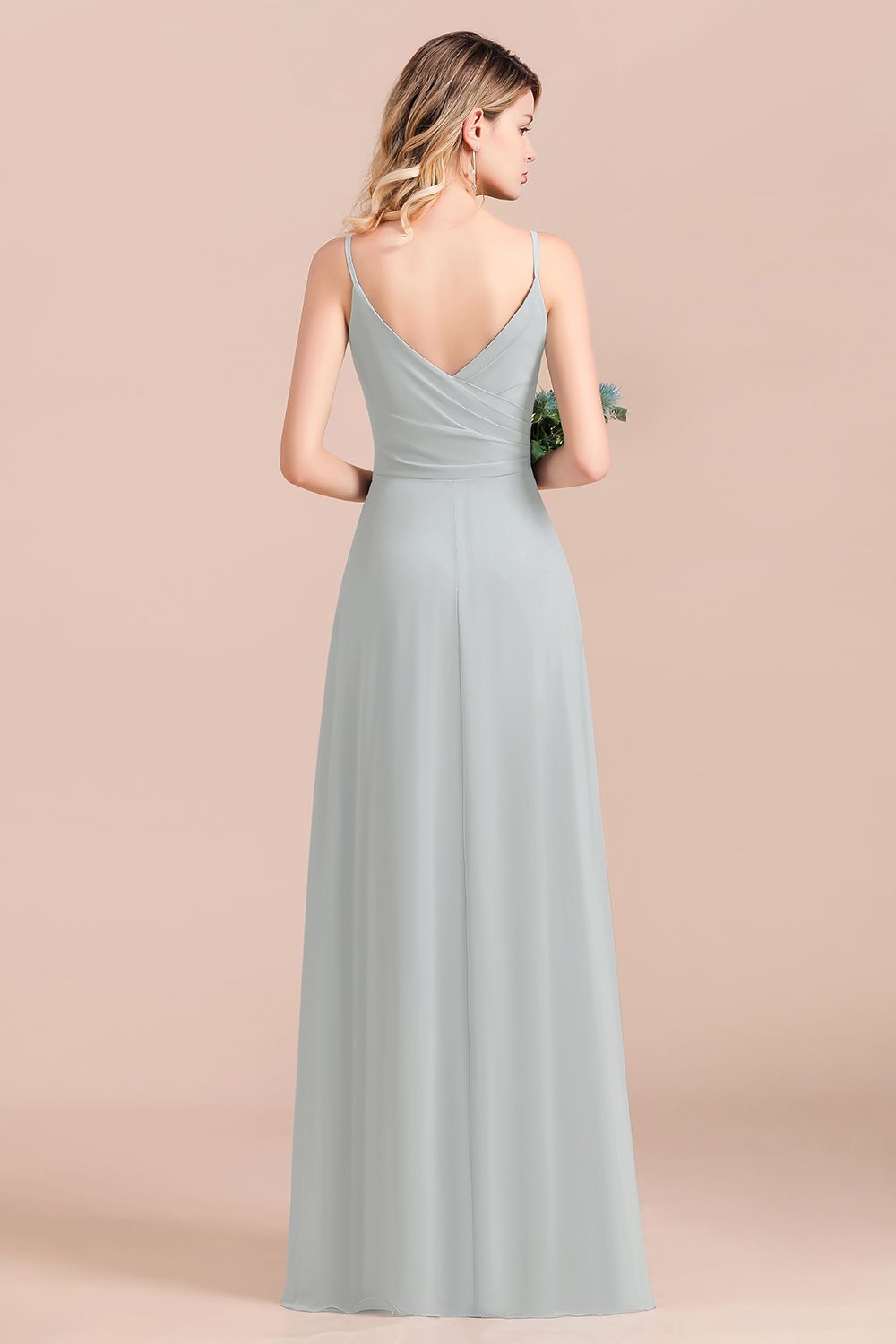 Mist Spaghetti-Straples Long Chiffon Bridesmaid dresses - Fashionpara