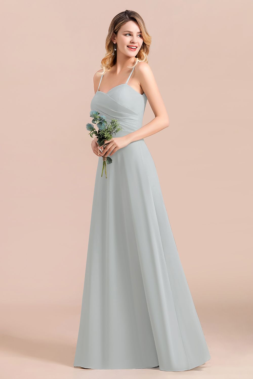 Mist Spaghetti-Straples Long Chiffon Bridesmaid dresses - Fashionpara