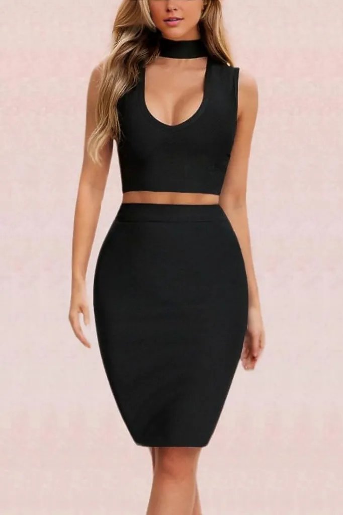 Misty Bandage Top and Skirt Set - Classic Black - Fashionpara
