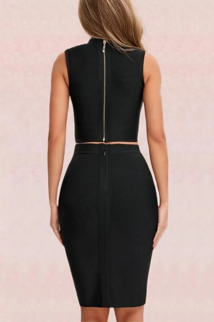 Misty Bandage Top and Skirt Set - Classic Black - Fashionpara