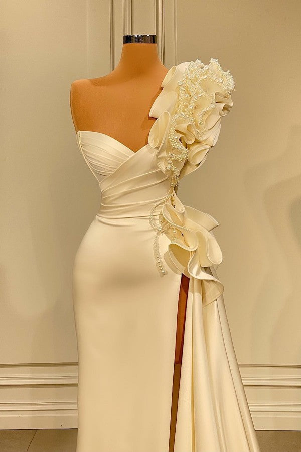 Modern One Shoulder Mermaid Prom Dress Long Slit On Sale - Fashionpara
