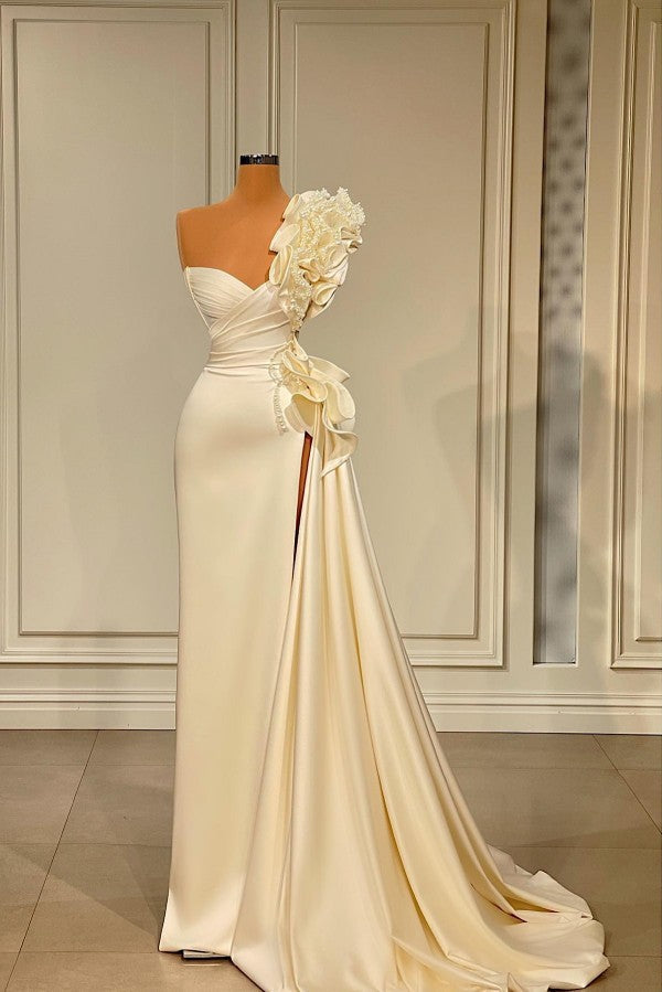 Modern One Shoulder Mermaid Prom Dress Long Slit On Sale - Fashionpara