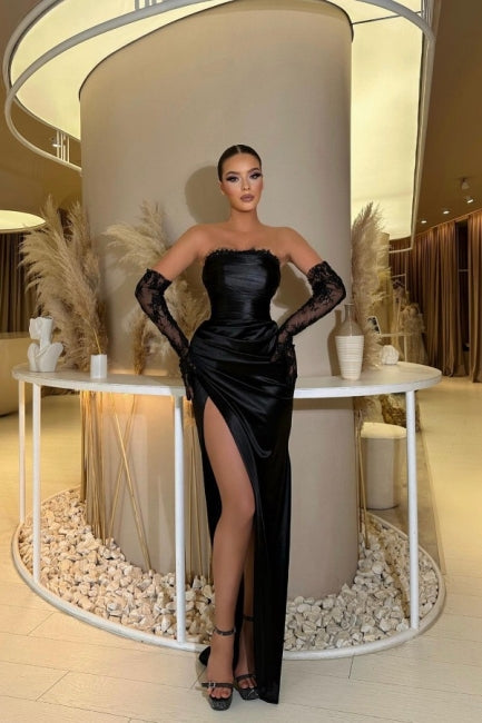 Modern Strapless Mermaid Column Prom Dress Ruffles