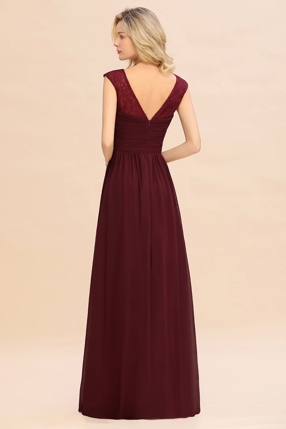 Modest Burgundy Chiffon Sleeveless Ruffle Bridesmaid Dresses Affordable - Fashionpara