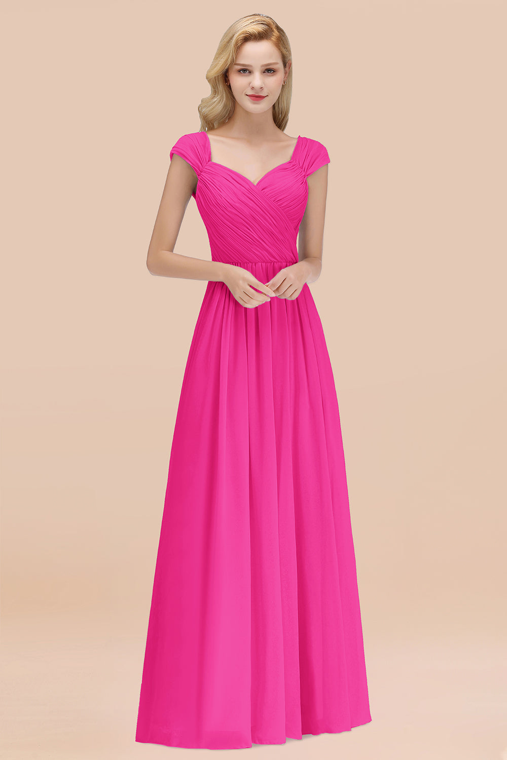 Modest Chiffon Sweetheart Sleeveless Affordable Bridesmaid dresses with Ruffles - Fashionpara