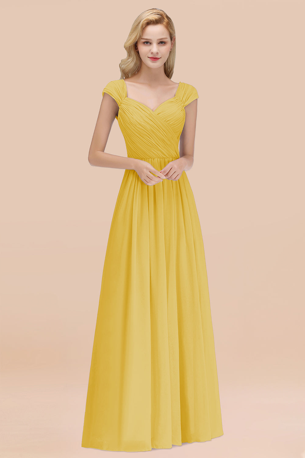 Modest Chiffon Sweetheart Sleeveless Affordable Bridesmaid dresses with Ruffles - Fashionpara