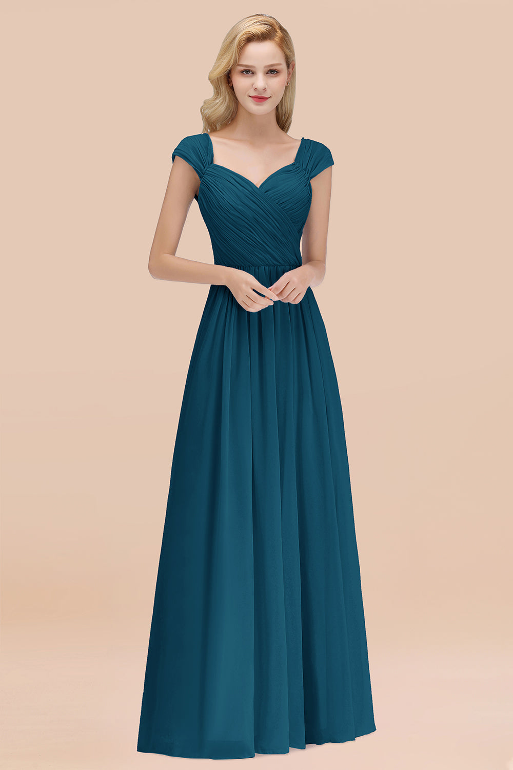 Modest Chiffon Sweetheart Sleeveless Affordable Bridesmaid dresses with Ruffles - Fashionpara