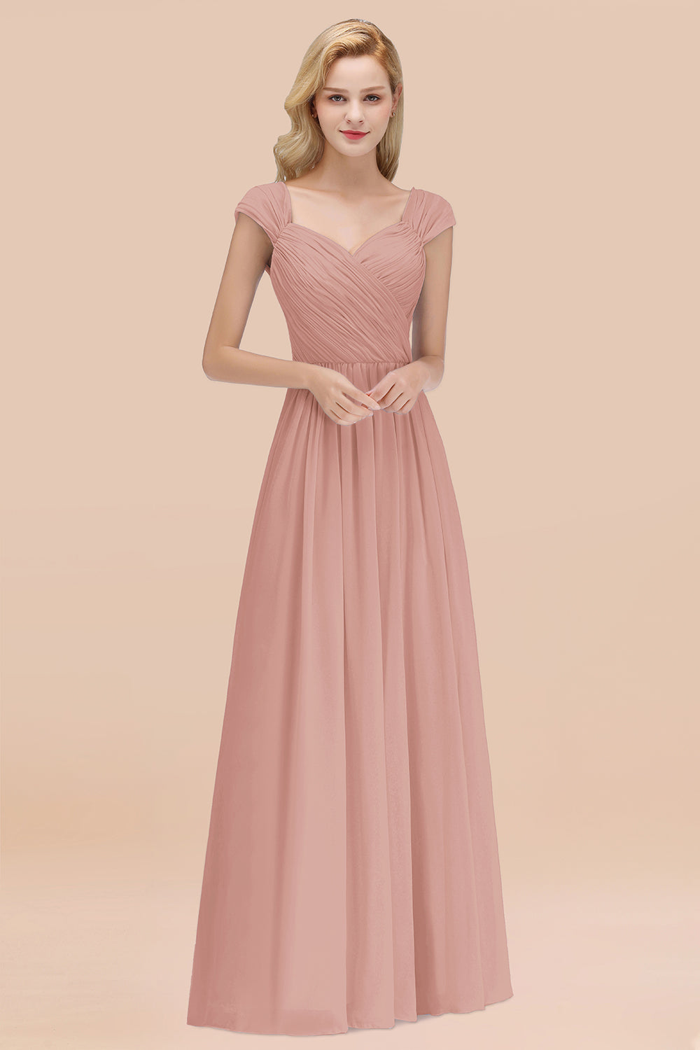 Modest Chiffon Sweetheart Sleeveless Affordable Bridesmaid dresses with Ruffles - Fashionpara