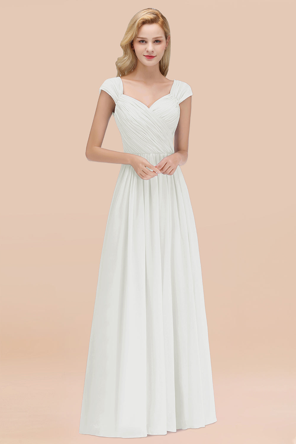 Modest Chiffon Sweetheart Sleeveless Affordable Bridesmaid dresses with Ruffles - Fashionpara