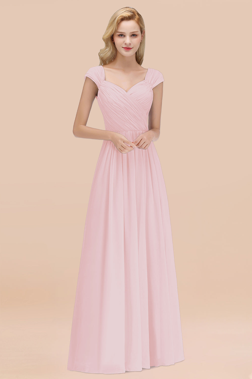 Modest Chiffon Sweetheart Sleeveless Affordable Bridesmaid dresses with Ruffles - Fashionpara