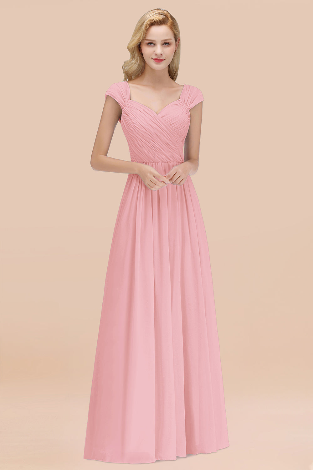 Modest Chiffon Sweetheart Sleeveless Affordable Bridesmaid dresses with Ruffles - Fashionpara