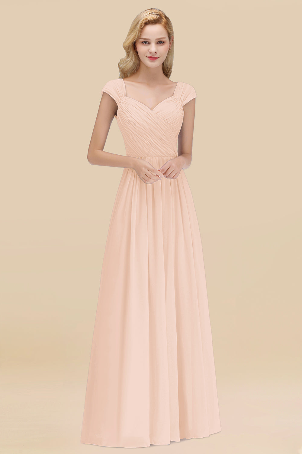 Modest Chiffon Sweetheart Sleeveless Affordable Bridesmaid dresses with Ruffles - Fashionpara