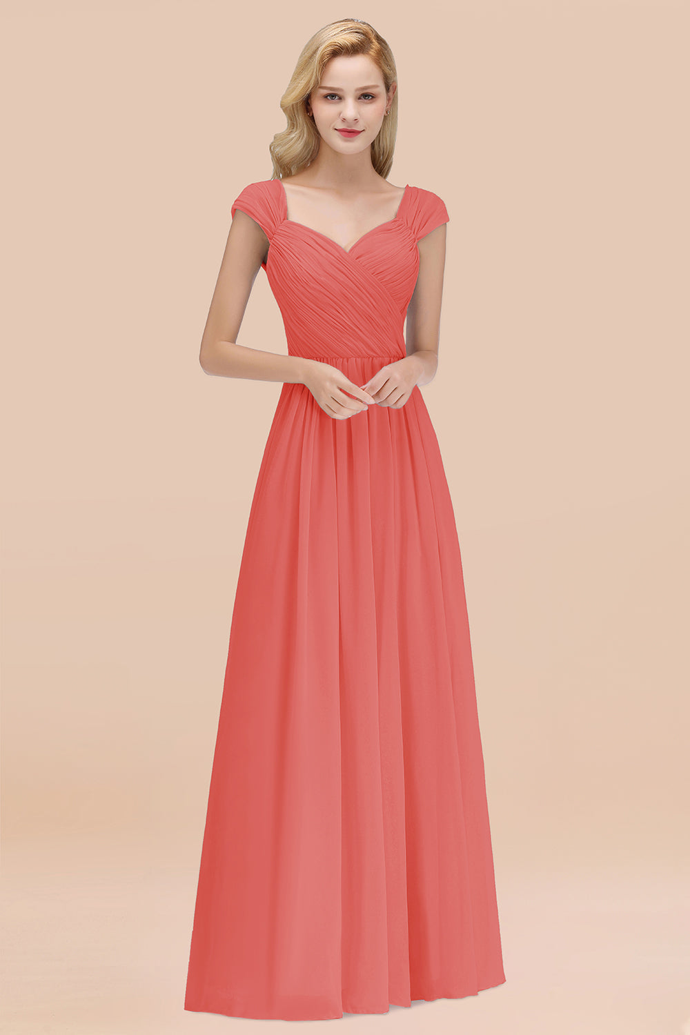 Modest Chiffon Sweetheart Sleeveless Affordable Bridesmaid dresses with Ruffles - Fashionpara