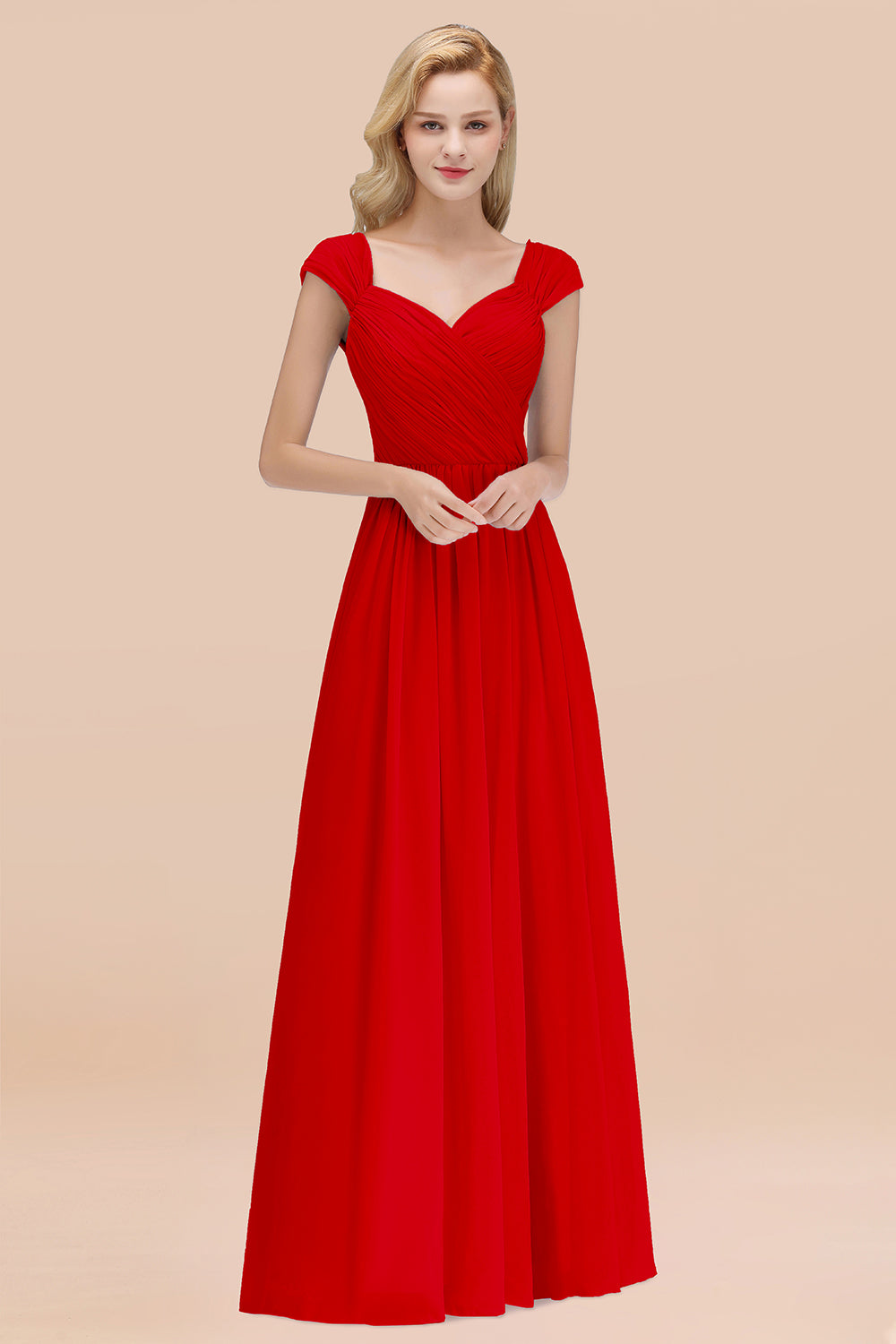 Modest Chiffon Sweetheart Sleeveless Affordable Bridesmaid dresses with Ruffles - Fashionpara