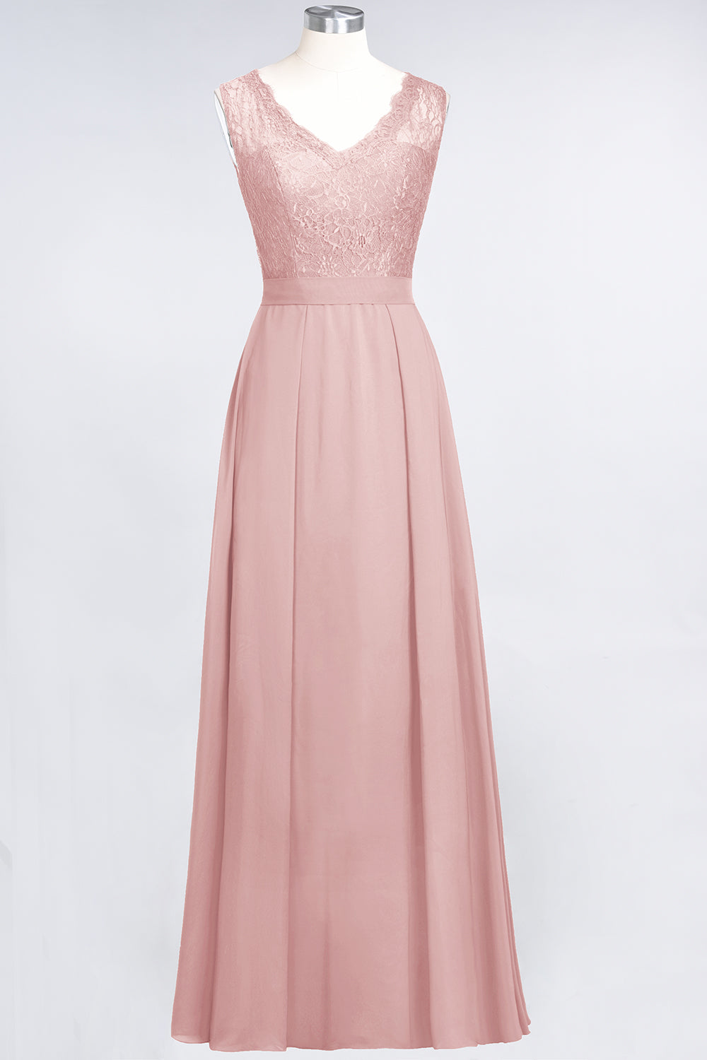 Modest Chiffon V-Neck Burgundy Lace Bridesmaid dresses - Fashionpara