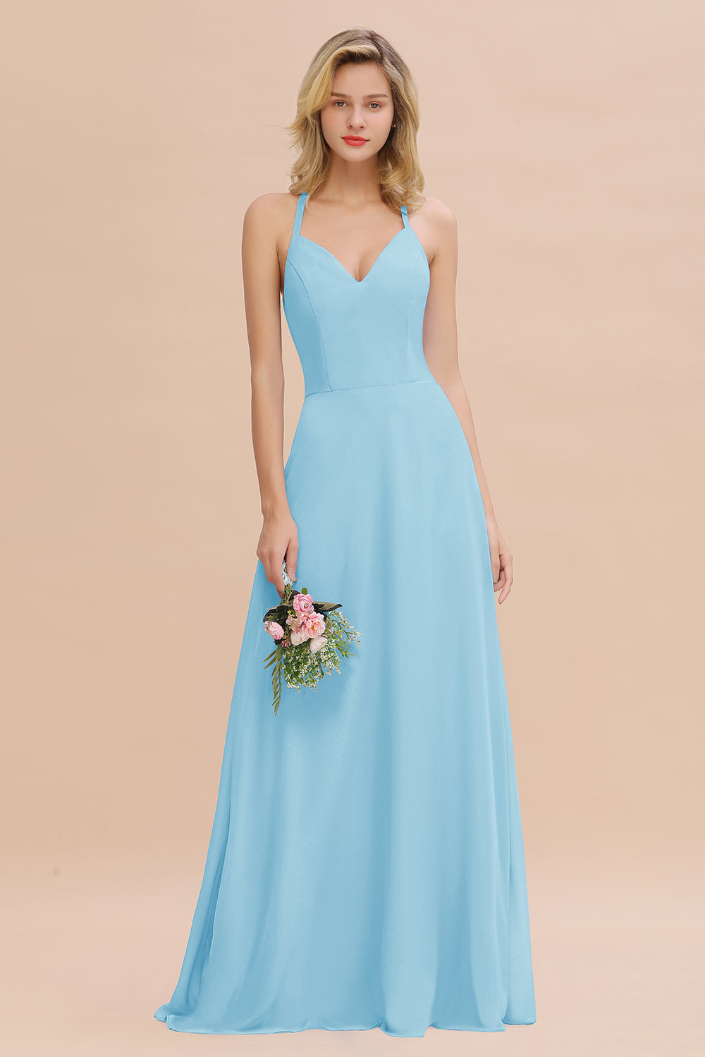 Modest Halter V-Neck Sleeveless Long Bridesmaid dresses - Fashionpara