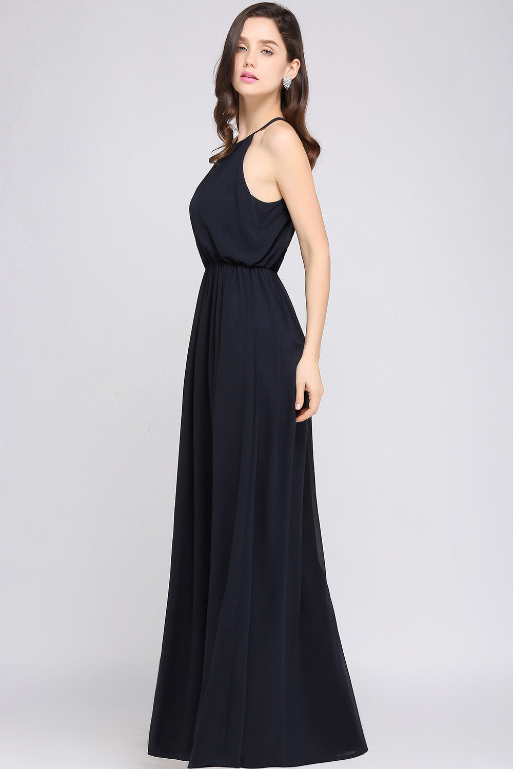 Modest High-Neck Halter Chiffon Junior Bridesmaid Dresses Affordable - Fashionpara