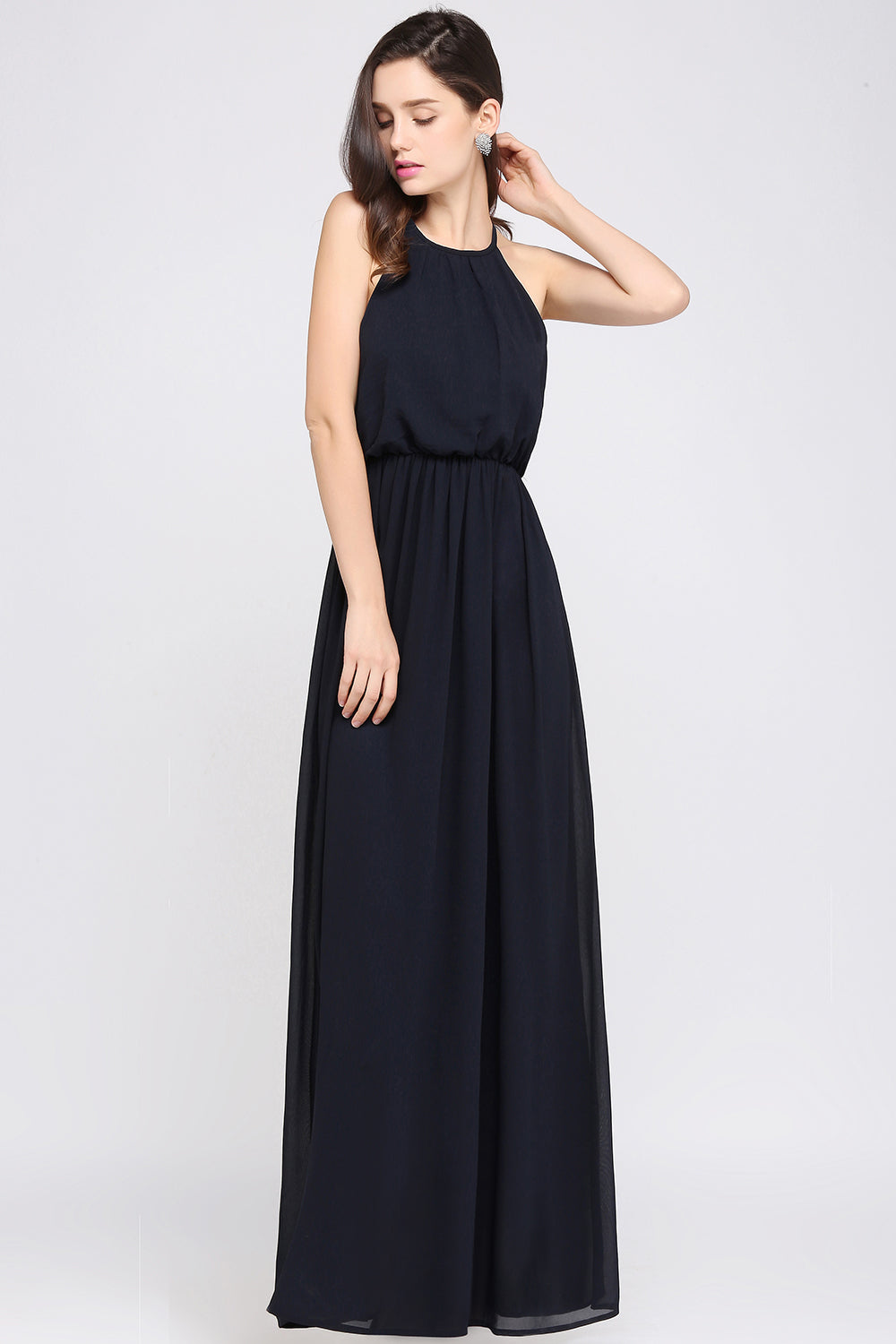 Modest High-Neck Halter Chiffon Junior Bridesmaid Dresses Affordable - Fashionpara