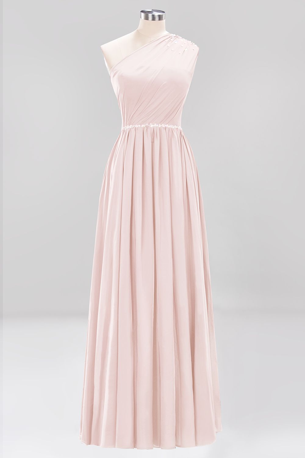 Modest One-shoulder Royal Blue Affordable Bridesmaid Dresses with Beadings - Fashionpara